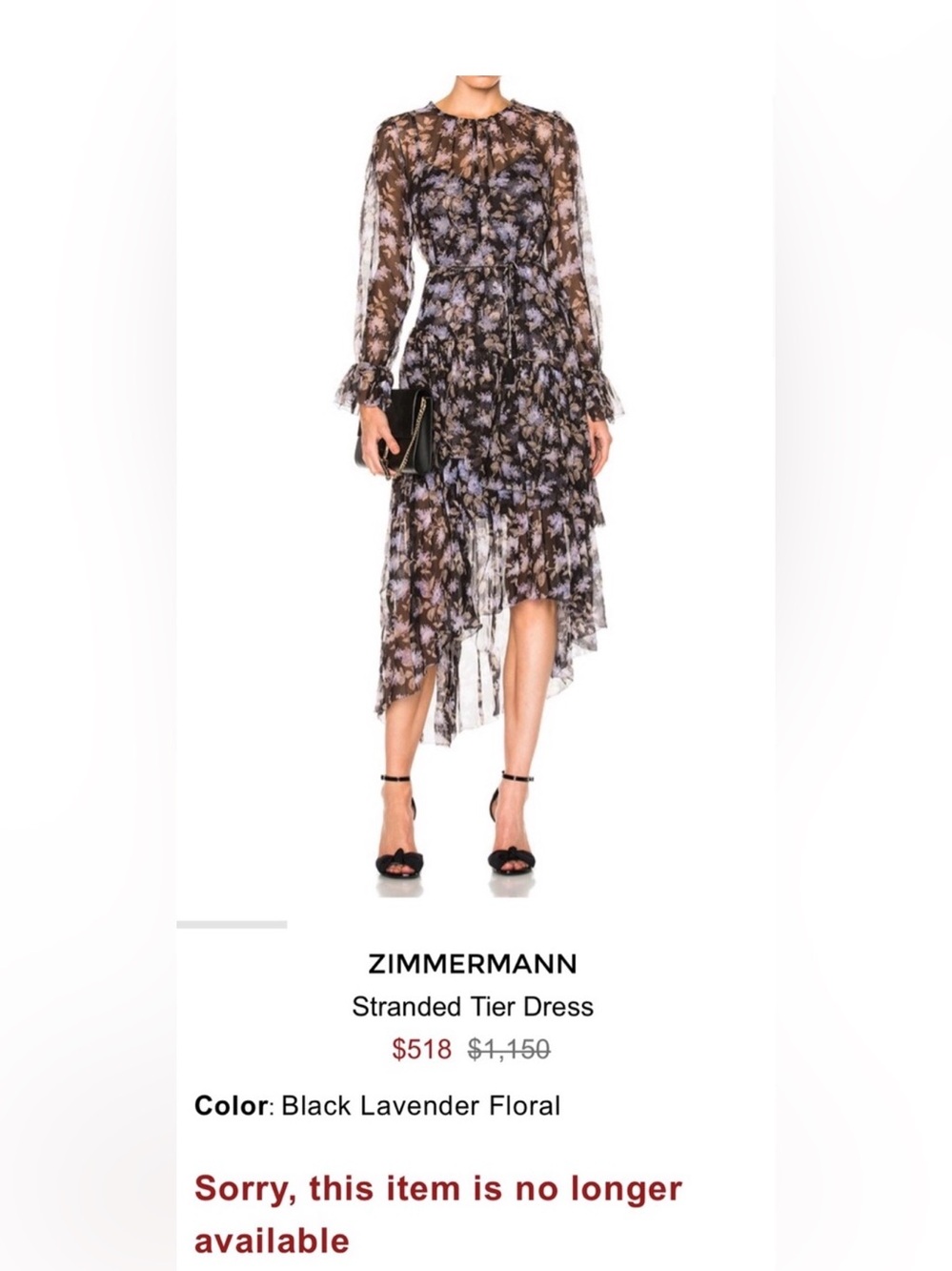 Zimmermann Black and Lavender Floral High-Low Tiered Skirt